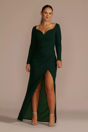 Long Sleeve Sweetheart Crepe Dress with Slit
