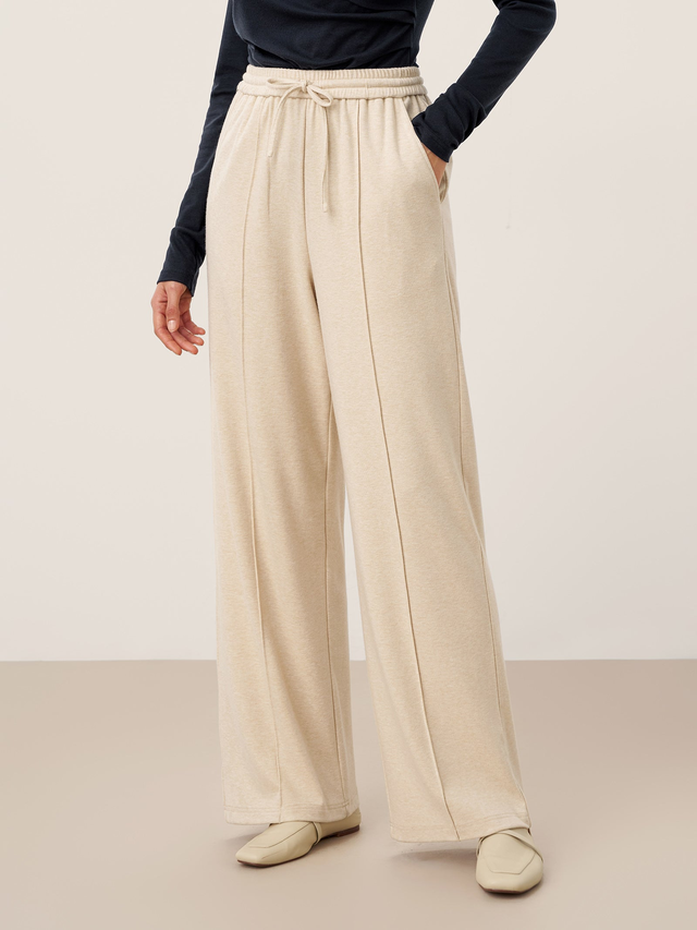 Wool Lyocell Sculpted Pin-Tuck Drawstring Straight Trousers TAMSIN