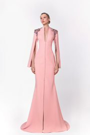 Embellished shoulders mermaid crepe dress