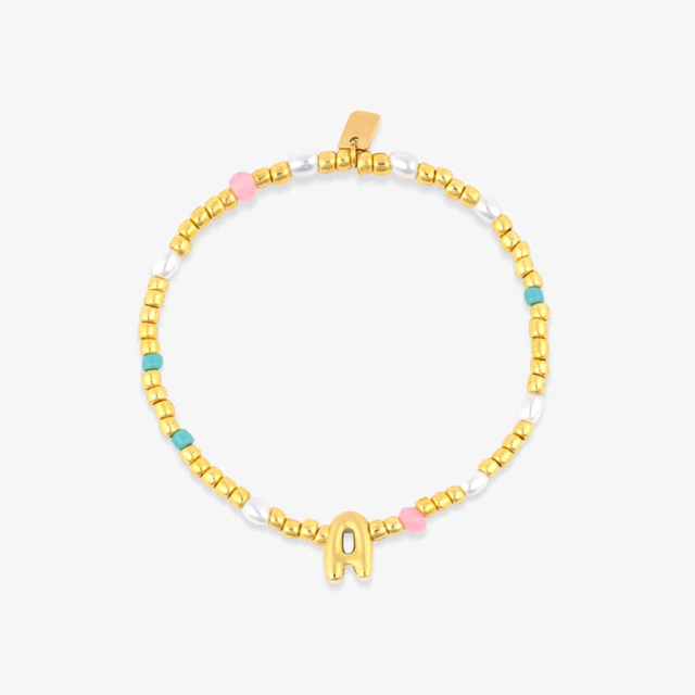 Initial Pearl & Seed Bead Stretch Bracelet