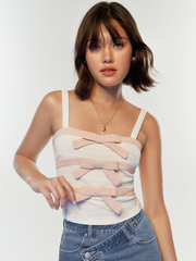 Feminine Bow Accent Two Tone Knitted Cami Top - White