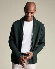 Pure Merino Shawl Neck Cardigan - Forest Green