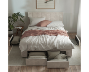 Four Storage Drawers Bed Frame with Vertical Lined Bed Head in King, Queen and Double Size (Taupe White Velvet)