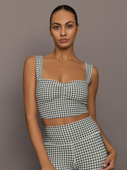 Houndstooth Sports Bra - Ivory / Faded Black