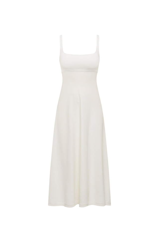 CREPE KNIT SQUARE NECK DRESS - CREAM