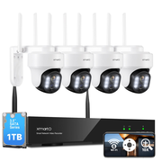 [WiFi 6 & 10X Zoom] XMARTO 10CH HD Auto Tracking PTZ Security Camera System Wireless Outdoor/Indoor, Dual-WiFi 4K NVR with 4X 6MP Home Cams, 1TB HDD (Plug-in 24/7 Surveillance, Auto WiFi-Relay)
