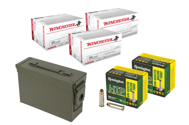 Winchester 38 Special 130gr FMJ 300rds + Remington 38 Special Semi JHP 110GR 40RDS + MILITARY AMMO CAN
