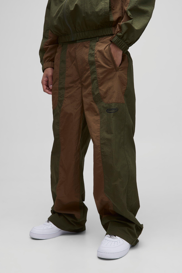 Relaxed Ripstop Colour Block Pants | boohooMAN USA