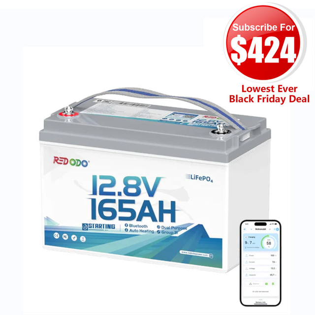 š„ć$424 After SubscribećRedodo 12V 165Ah 1200CCA Dual-Purpose Lithium Bluetooth Marine Battery with Self Heating