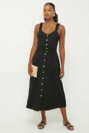 Tall Black Button Through Strappy Midi Dress