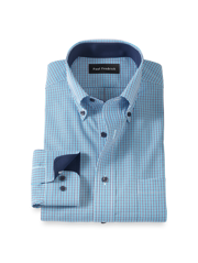 Non-Iron Cotton Check Dress Shirt With Contrast Trim - Blue