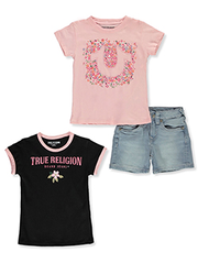 True Religion Girls' 3-Piece T-Shirts & Shorts Set Outfit