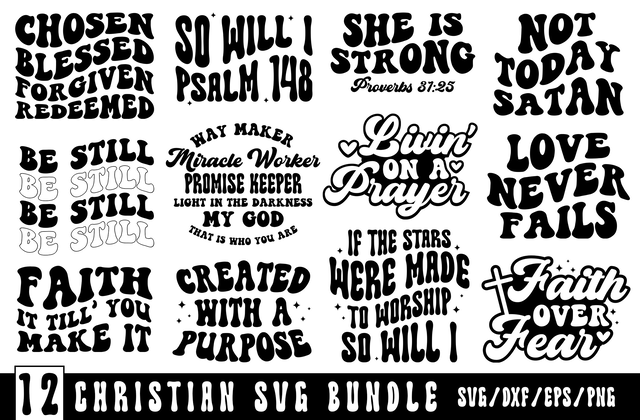 12 Retro Christian Bundle SVG, Scripture Bundle, Instant Download, Bible Verse Bundle, Cut Files for Cricut, Religious SVG, Jesus, God, Faith svg dxf