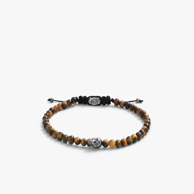 Sterling Silver Tiger Eye Skull Bead Bracelet