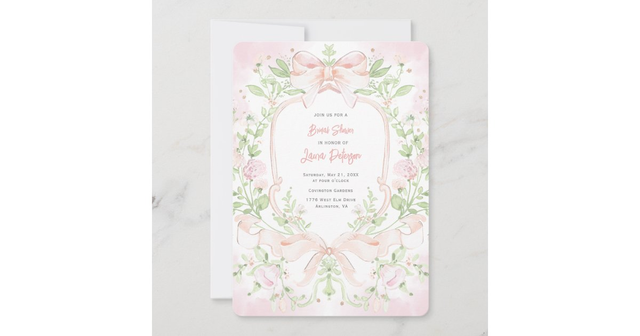 Sweet Crest w/ Blush Pink Bows Bridal Shower Invitation