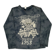 Raising Hell Since 1958 Ed Hardy Graphic Long Sleeve T-Shirt - Large Grey Cotton