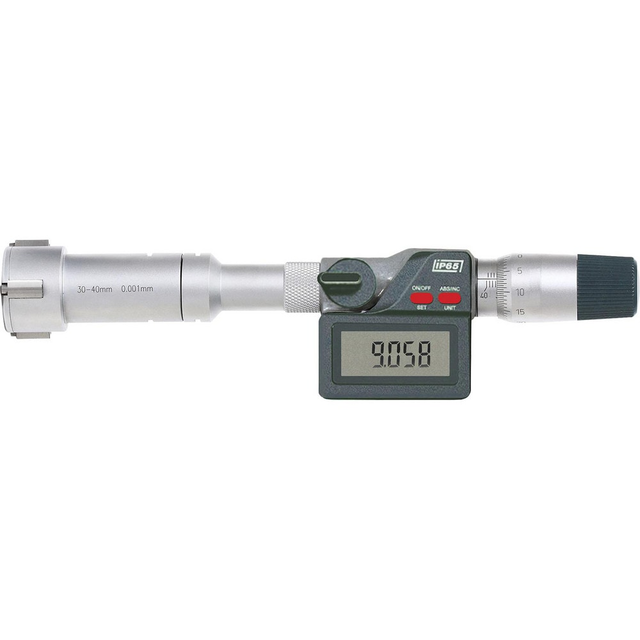 Electronic Inside Micrometer Sets; Set Type: Internal; Minimum Measurement (mm): 1; Maximum Measurement: 2.00; Maximum Measurement (Inch): 2.00; Resolution: 0.000; Digital Counter: No; Rod Type: Extension; Gage Depth (mm): 114 mm; Gage Depth (Decimal Inch): 114 mm; Rotating Spindle: Yes