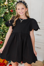 Girls: Time Goes By Scalloped Black Dress