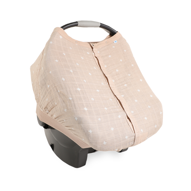 Cotton Muslin Car Seat Canopy - Taupe Cross