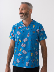 Scrub Top Blue Hospital Print