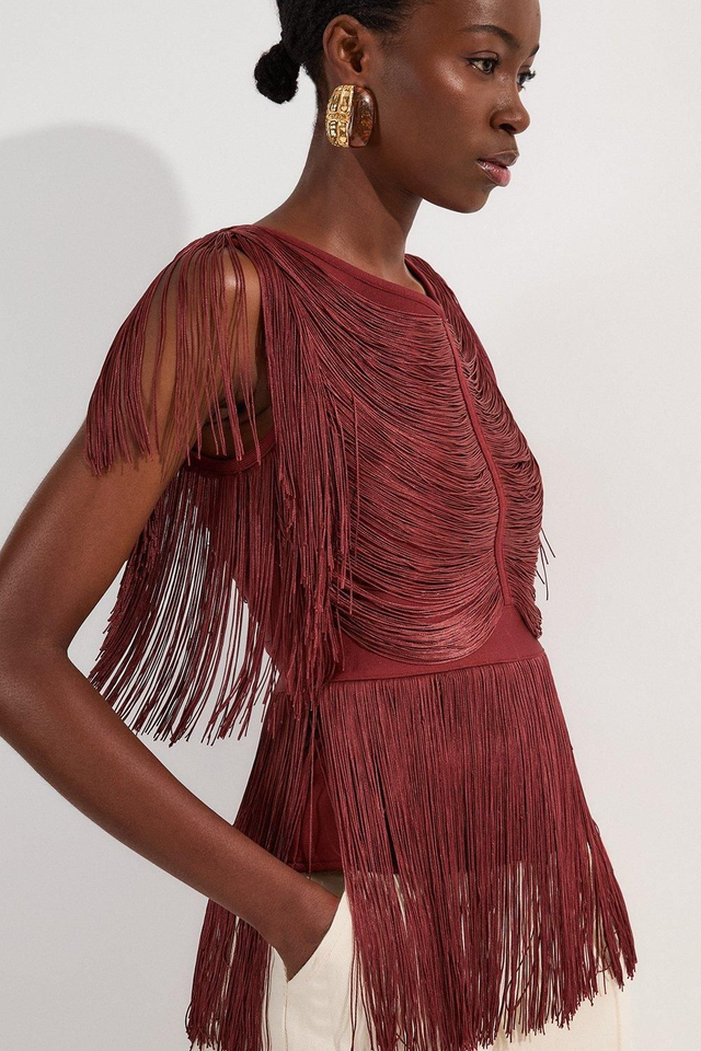 Draped Fringe Knitted Top | Karen Millen