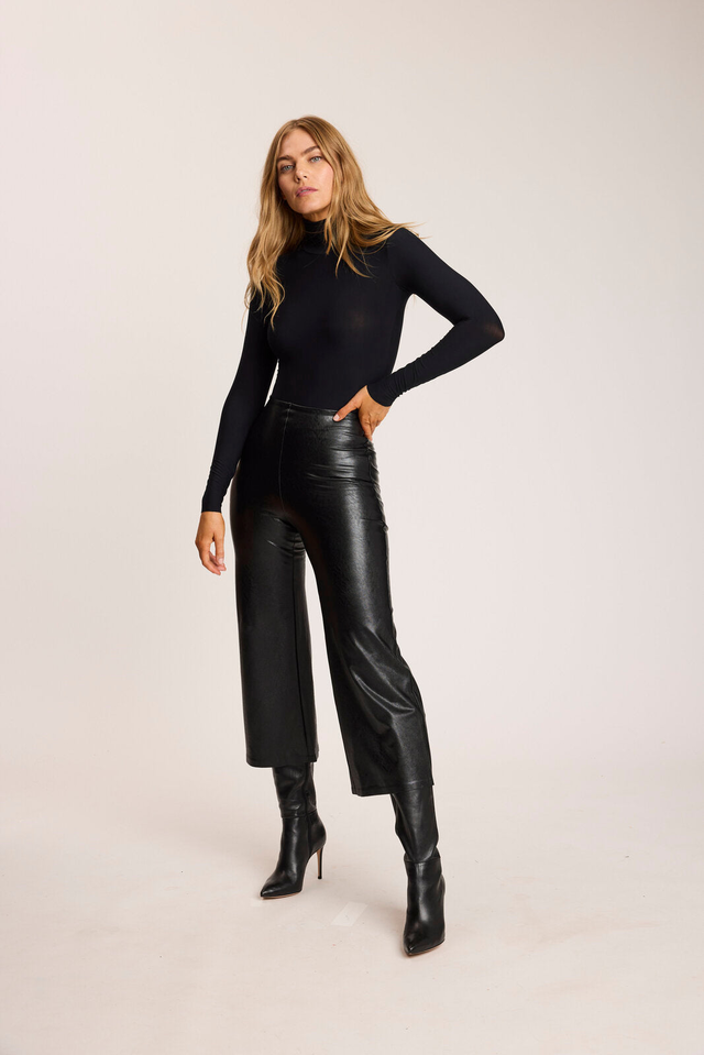 Faux Leather Cropped Wide Leg Pant