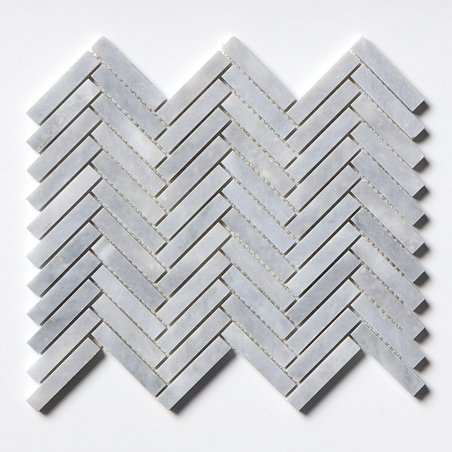 Bardiglio Light Honed Herringbone Marble Mosaic 12 1/8x13 3/8