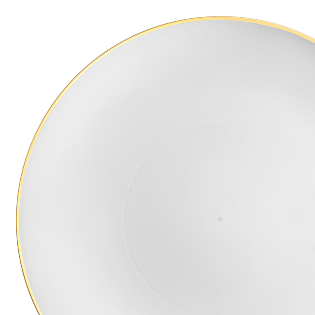 White with Gold Rim Organic Round Disposable Plastic Dinner Plates (10.25")