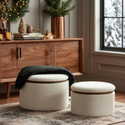 Boucle Round Storage Ottomans, Set of Two