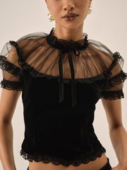 La Vie En Bow Velvet Top — Black