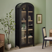 Arched Tall Bookcase with Glass Doors and 5 Shelves