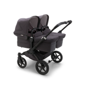 Bugaboo Donkey 5 Twin bassinet and seat stroller black base, mineral washed black fabrics, mineral washed black sun canopy