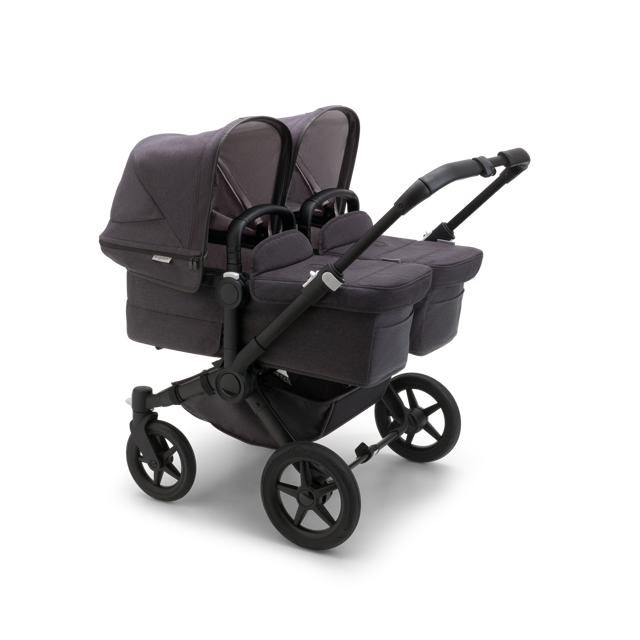 Bugaboo Donkey 5 Twin bassinet and seat stroller black base, mineral washed black fabrics, mineral washed black sun canopy