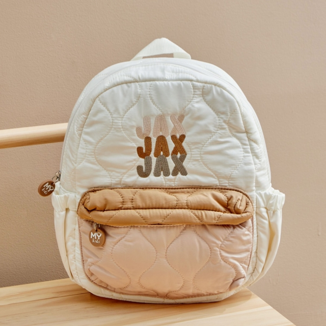My Kids Personalized Bubble Gradient Name Quilted Medium Backpack in Ecru