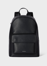 Black Straw-Grain Embossed Leather Backpack
