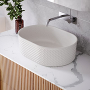 Bao Pill 500mm Above Counter Diamond Embossed Basin - Matte White Textured