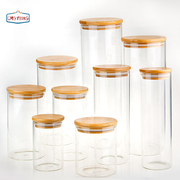 Round Airtight Coffee Tea Spice Glass Jar Kitchen Organizer Storage Bottles Sealed Glass Food Storage Jars With Bamboo Lid