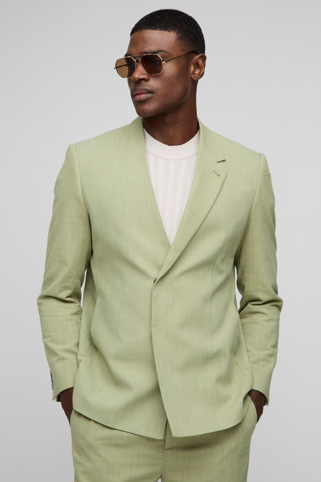 Straight Fit Linen Blend Blazer | boohooMAN USA