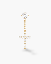 Hanging Cross Stud Earring - Gold