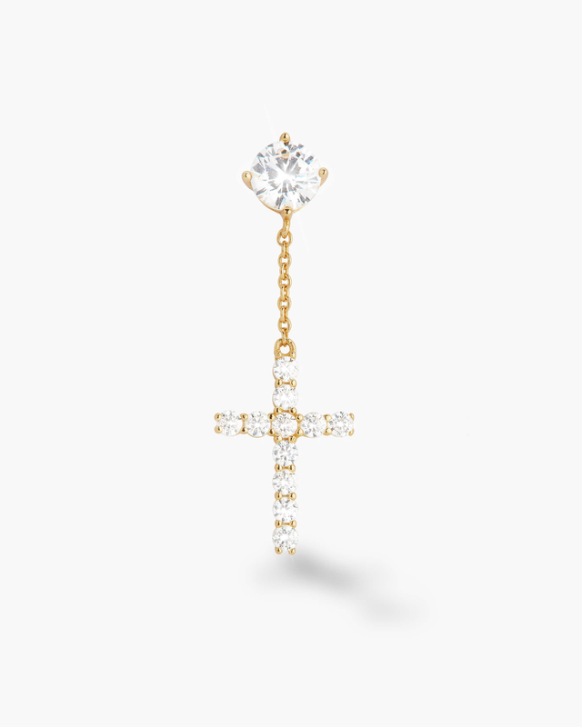 Hanging Cross Stud Earring - Gold