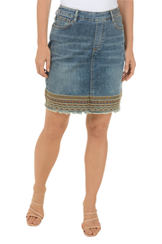 Rhinestone Embroidered Hem Denim Skort