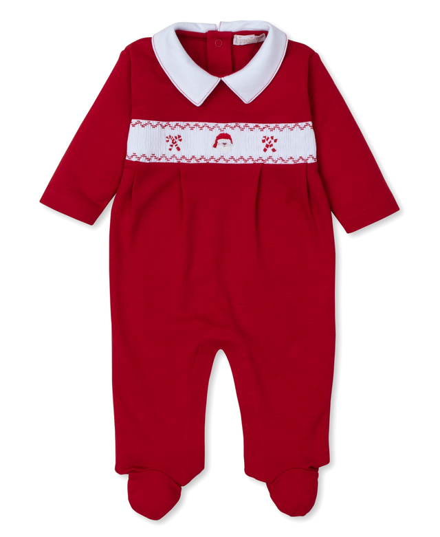 CLB Holiday Medley 25 Santa Hand Smocked Footie w/Collar