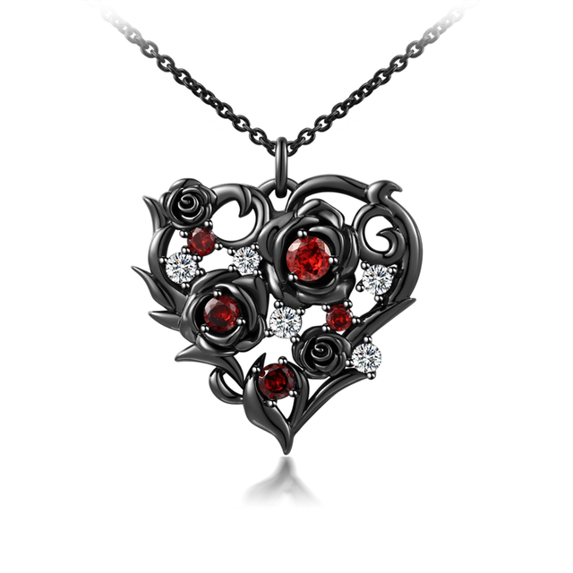 Gothic Nature Rose Black Plated Pendant Necklace