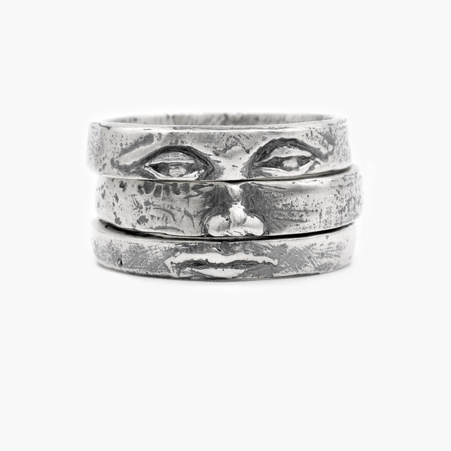 Triple Stack Sterling Silver Face Ring