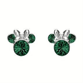 Disney Silver Minnie Green Crystal Birthstone Stud Earrings - May - F6779