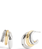 COACH Pave Tubular Triple Huggies Two Tone Hoop Earrings