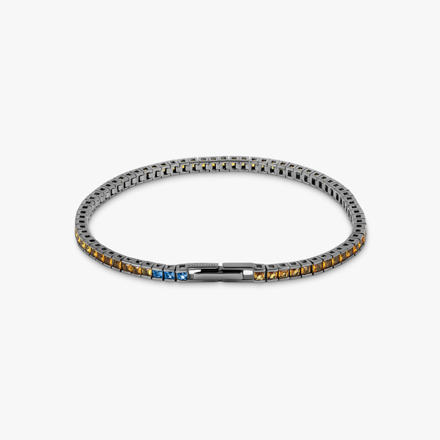 Quadro Tennis Semi-Precious Bracelet In Black Rhodium Plated Sterling Silver With Yellow Nano Stones