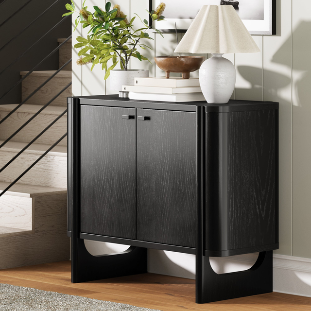 Mid-Century Modern Solid Wood Accent Cabinet Black