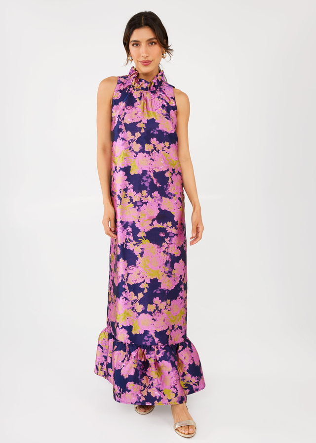 Camille Gown Navy Abstract Brocade