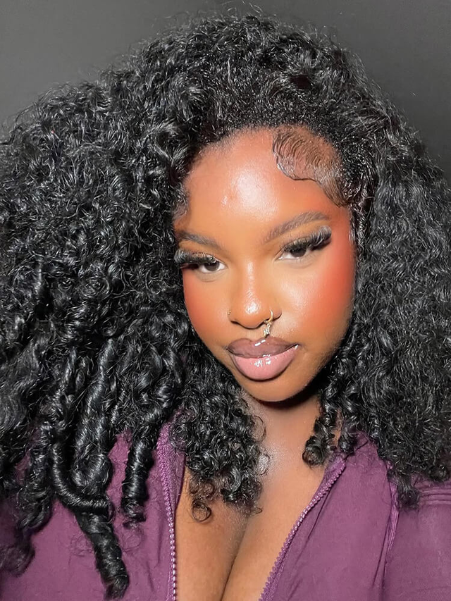 Burmese Curly Half Wig 250% Density Puffy Human Hair Easy To Wear